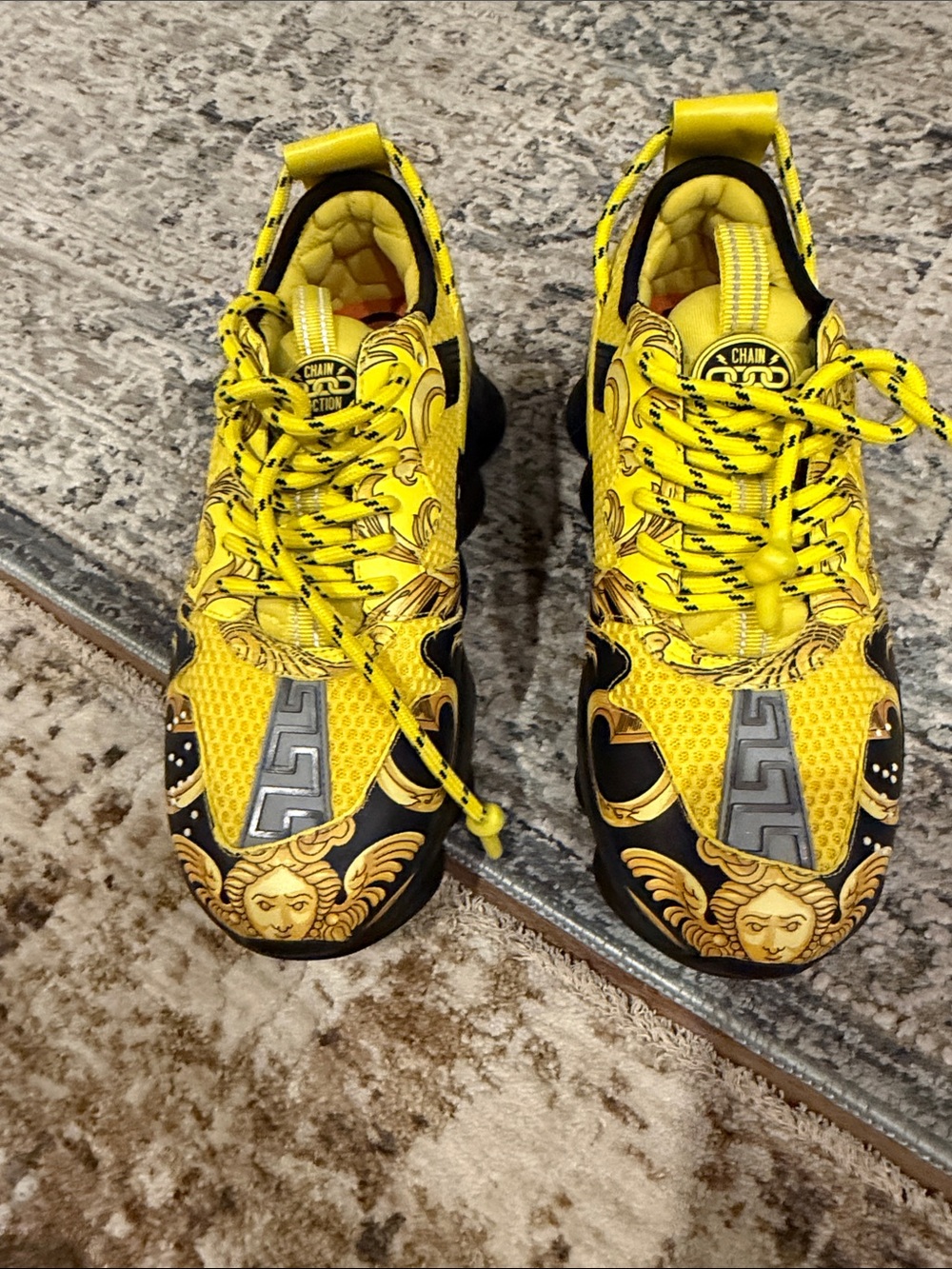 Versace Men’s Yellow and Black Patterned Sneakers